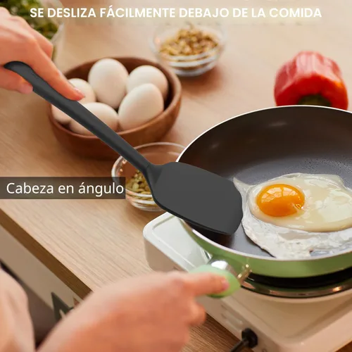 Miniatura 6 de Coukre Juego de 3 espátulas de silicona, resistentes al calor, sin BPA, espátula de pescado, espátula sólida y ranurada para sartenes negro puro