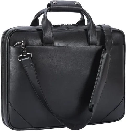 Maletín delgado de cuero para hombres de 14 a 16 pulgadas, bolso cruzado para computadora portátil, bolsa de mensajero de trabajo de negocios para