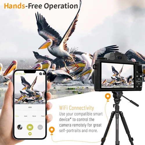 Miniatura 4 de Saneen Cámara digital, cámaras 4K para fotografía, pantalla táctil WiFi de 64 MP con flash, tarjeta de 32 GB, capucha de lente, batería de 3000 mAh