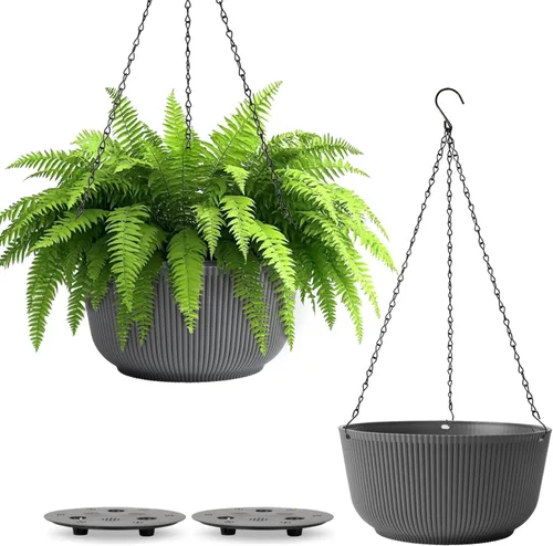 Miniatura 11 de T4U Macetas colgantes de 8 pulgadas para plantas de interior y exterior, juego de 2 macetas auto-regantes con agujero de drenaje, tapón y cadena