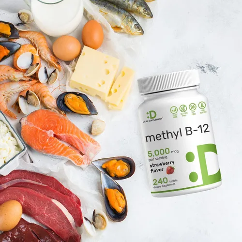 Miniatura 8 de DEAL SUPPLEMENT Vitaminas Metil B-12 de 5000 mcg, 240 tabletas masticables Forma activa – Sabor fresa – Apoyo energético y función de salud