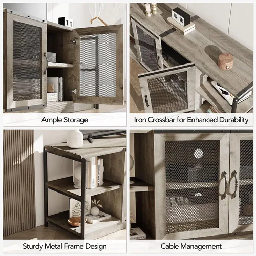 Miniatura 7 de IDEALHOUSE - Soporte para TV de estilo granja para televisores de 65/75 pulgadas, centro de entretenimiento con gabinete de almacenamiento, consola