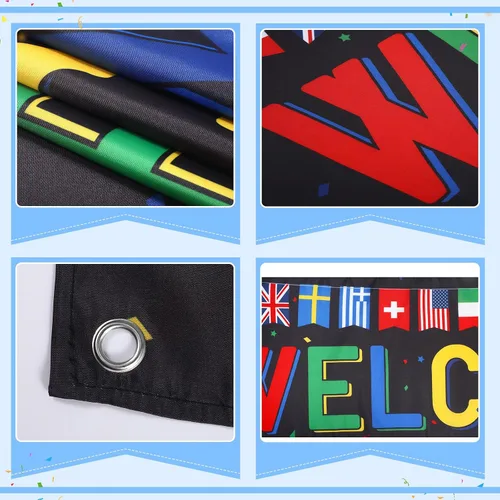 Miniatura 6 de Panelee 2 pancartas de bienvenida internacionales de 13.8 x 43.3 pulgadas, banderas del mundo de poliéster, banderas de país, decoración para Negro