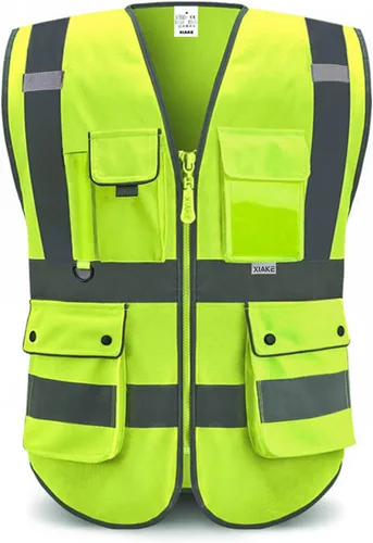 XIAKE Chaleco de seguridad reflectante para hombres y mujeres, chaleco de alta visibilidad clase 2 con bolsillos, cumple con las normas ANSI Amarillo