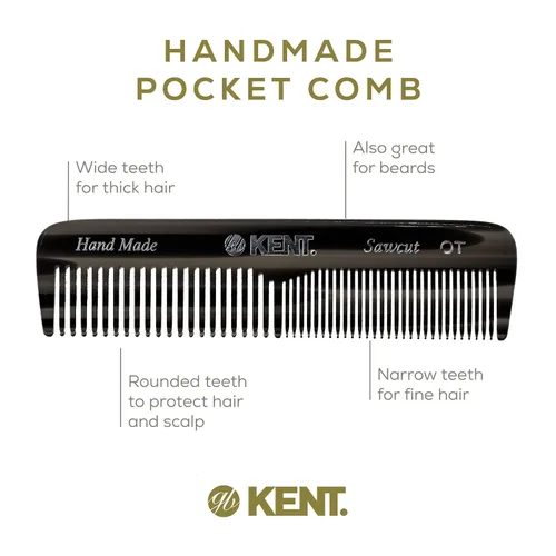 Miniatura 4 de Kent OT Peine de Bolsillo de Grafito Negro - Peine de Cabello de Dientes Finos y Anchos Hecho a Mano para Hombres, Mujeres y Niños - Peine de Viaje