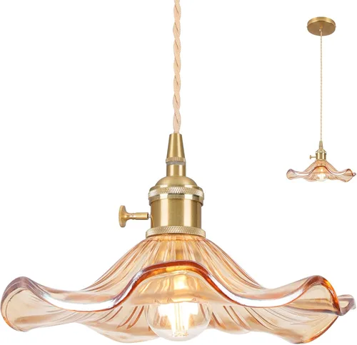 Miniatura 36 de Luces Colgantes para Isla de Cocina, Luz Colgante de Cristal Verde Accesorios de Iluminación Vintage, 9.4 pulgadas E26 Acabado Lámpara Colgante