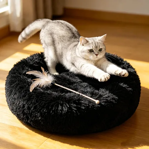 Miniatura 4 de Camas para gatos de interior – Cama para gatos lavable de 20/24 pulgadas, camas para perros pequeños y medianos, antiansiedad, cama redonda de felpa