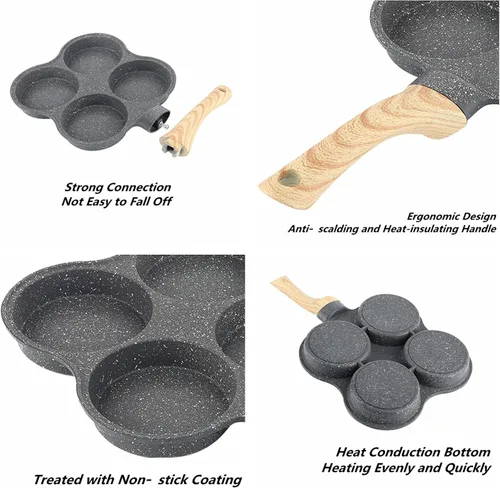 Miniatura 4 de 143 Sartén antiadherente de 4 agujeros para huevos de 4 tazas, revestimiento de huevos, compatible con todas las fuentes de calor, para hamburguesas
