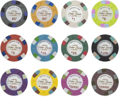 Miniatura 5 de Claysmith Gaming Paquete de 50 fichas de póquer Monaco Club, compuesto de arcilla pesada de 0.48 oz Rojo ($5 Red)