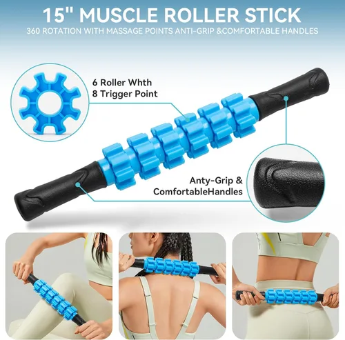 Miniatura 3 de Krightlink Juego de rodillos de espuma 5 en 1 para masaje muscular de tejido profundo, rodillo de espuma de ejercicio patentado de alta densidad