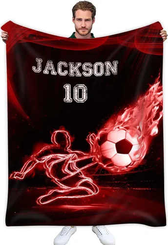 Miniatura 6 de Manta de fútbol personalizada, manta de fútbol personalizada suave y acogedora manta de forro polar sherpa, manta con nombre personalizado