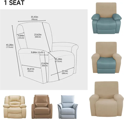 Miniatura 4 de vctops Fundas elásticas resistentes al agua, para sofá reclinable, suaves y lisas, con correa elástica antideslizante, protector de muebles
