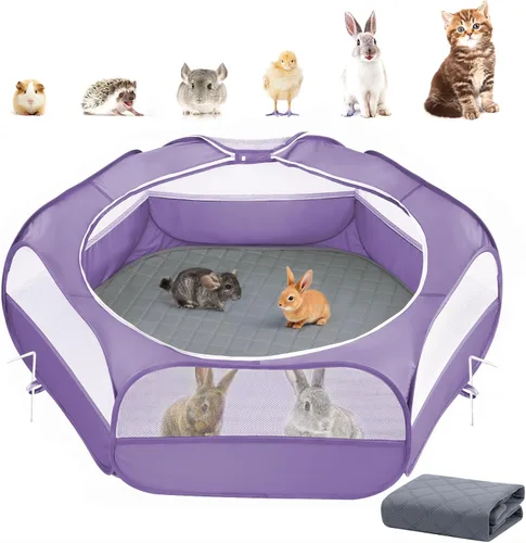 Miniatura 29 de Pawaboo Corralito para Animales Pequeños, Carpa de Jaula Impermeable para Mascotas Pequeñas con Cubierta con Cremallera, Cerca Portátil para Patio