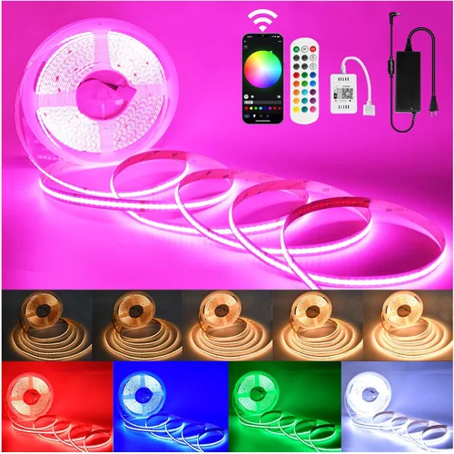 Miniatura 12 de Tira de Luz LED RGB COB 32.FT/10M (2 Rollos de 16.4FT/5M), Tira LED COB Ancho 10mm/5760 LEDs, Tira de Luz LED Cambiante de Color 24V con Control