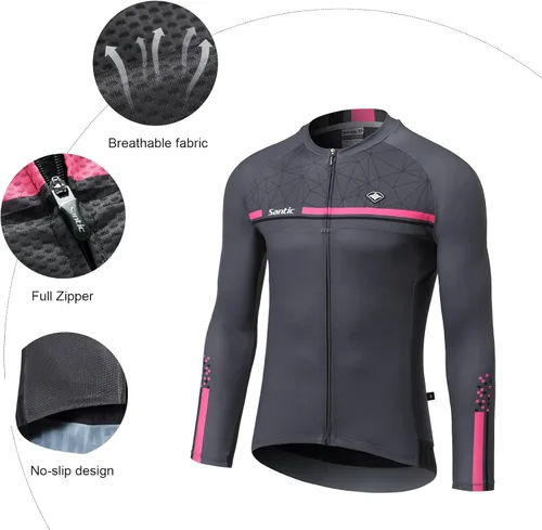 Miniatura 66 de Santic - Camiseta de ciclismo para hombre, manga larga, reflejante, cremallera completa, con bolsillos