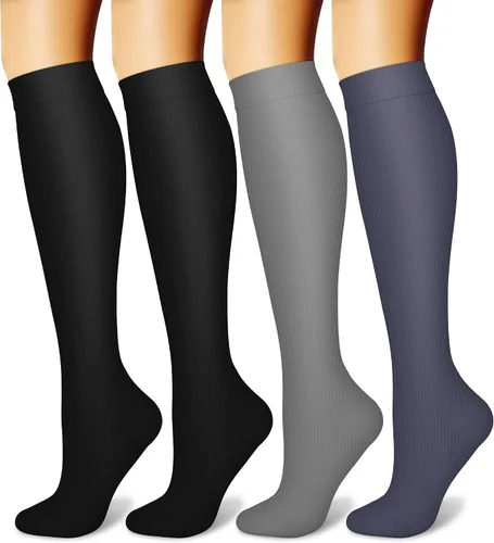 CHARMKING Calcetines de compresión para mujeres y hombres (4 pares) de 15 a 20 mmHg es el mejor apoyo para atletismo, correr, ciclismo
