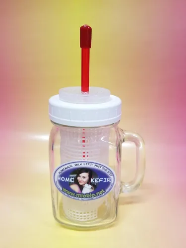 fermentador de kéfir - infusor 16 oz con paja y dos mallas