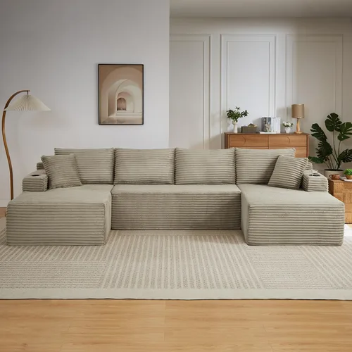 Miniatura 10 de Sofá cama modular de 134 pulgadas, sofá de nube deshuesado para sala de estar, sofá de 5 asientos en forma de U con 2 bolsillos de almacenamiento