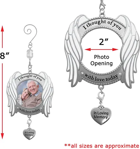 Miniatura 2 de Adorno conmemorativo – Adorno de imagen – Pensé de ti con amor hoy – Alas de ángel esmaltadas y dije de corazón – Bolsa de regalo/almacenamiento