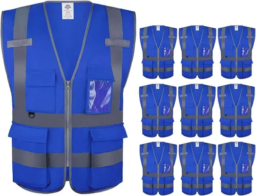 Miniatura 13 de Dazonity Chaleco de seguridad de alta visibilidad con múltiples bolsillos y cremallera, M, tiras reflectantes, apto para hombres y mujeres, trabajo