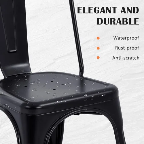 Miniatura 3 de Sillas de comedor, sillas de comedor de metal, juego de 4 para cocina, comedor, bistró, patio, sillas de comedor apilables con respaldo, sillas