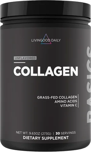 Livingood Daily Polvo de colágeno sin sabor para mujeres y hombres, péptidos de colágeno hidrolizados en polvo con vitamina C, proteína con 20