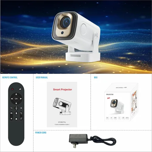 Miniatura 7 de Proyector portátil HY260 PRO MINI actualizado, soporte nativo 1080P para resolución 4K con Bluetooth 5.4 WIFI6 300 ANSI Android 11,180° giratorio