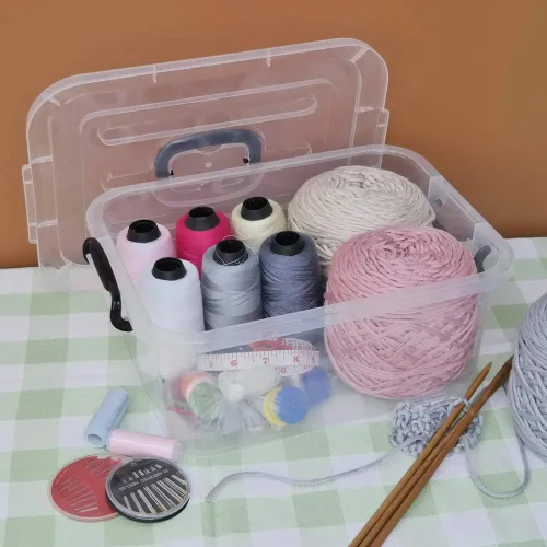 Miniatura 4 de Caja de almacenamiento de plástico transparente de 8 L con asa, paquete de 2