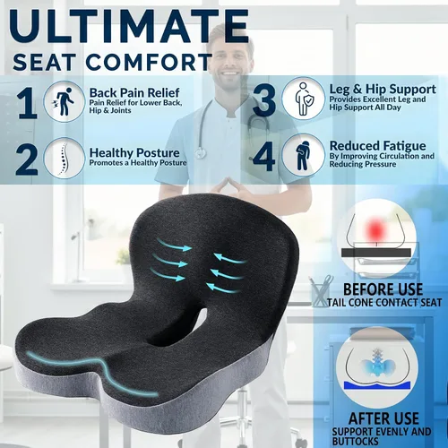 Miniatura 4 de Cojín de asiento de espuma viscoelástica para conductores de camiones, sillas de oficina, cojín de asiento ergonómico para espalda, alivio del dolor