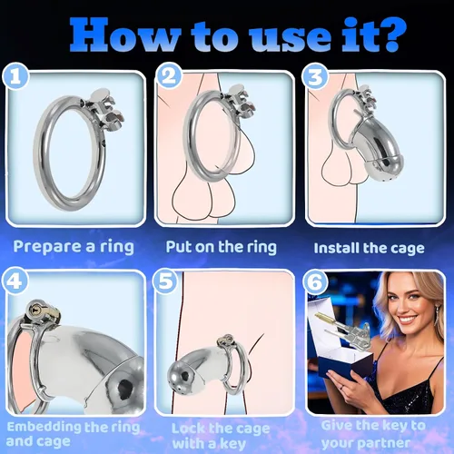 Miniatura 6 de Jaula de acero inoxidable para hombre con bloqueo de pene con cerradura de metal castidad dispositivo de castidad masculina jaula de polla juguetes