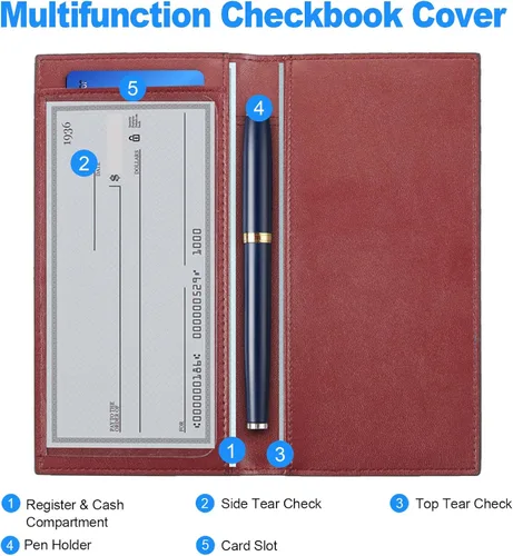 Miniatura 2 de CASMONAL Vegan Leather Checkbook Cover For Men & Women Checkbook Holder Wallet RFID Blocking