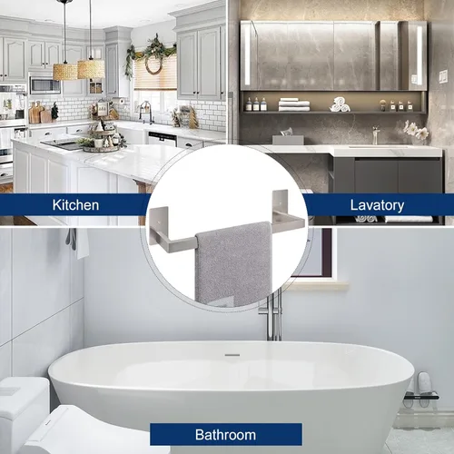 Miniatura 6 de NearMoon - Toallero de barra autoadhesivo para baño de acero inoxidable, estante de pared cuadrado para colgar toallas, estilo contemporáneo, Níquel