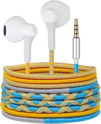 Coloridos auriculares irrompibles trenzados con cable - en el oído auriculares para niños con micrófono sin enredos para niños para iPhone/Samsung