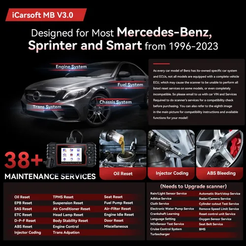 Miniatura 2 de Herramienta de diagnóstico bidireccional para la mayoría de Mercedes-Benz/Sprinter/Smart de 1996-2023 iCarsoft MB V3.0 Versión 2025 38+ servicio