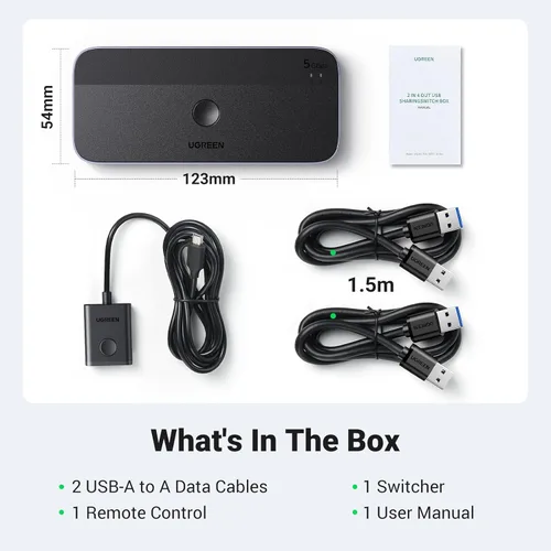 Miniatura 8 de UGREEN Conmutador USB 3.0 2 computadoras que comparten dispositivos USB C y A, conmutador USB de 4 puertos para compartir teclado y mouse