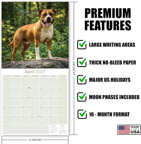 Miniatura 5 de Calendario 2025 2026 de American Staffordshire Terrier – Calendario mensual de pared de raza de perro – 12" x 24" abierto – Papel grueso sin