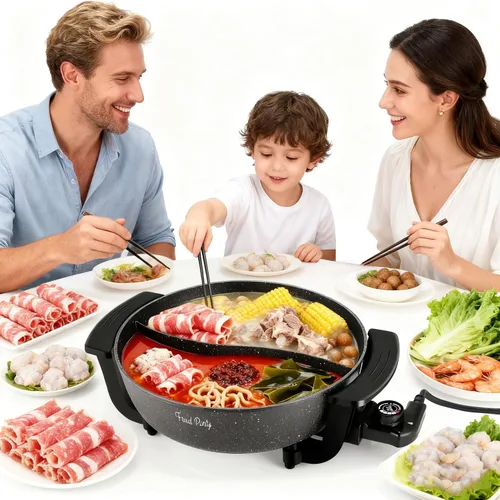 Miniatura 6 de Food Party Olla Caliente Eléctrica con Divisor Hotpot Olla Eléctrica Hopot Cocinador Shabu Shabu Olla 110V 1200W Antiadherente 6-Quart Libre de BPA