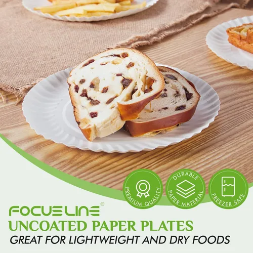 Miniatura 3 de FOCUSLINE Platos de papel de 7 pulgadas, platos de papel blancos sin recubrimiento, plato de postre desechable para todos los días de 7" Plato 7.1