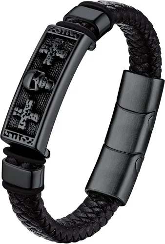 Bestyle Pulseras vikingas trenzadas de cuero genuino para hombres y niños, pulseras vintage de martillo de Thorcalaveramasónico masón con cierre, no
