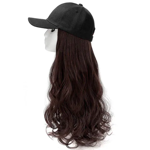 Miniatura 8 de YEKEYI Gorra de béisbol con peluca sintética con pelo unido con sombrero largo ondulado para mujer, uso diario en fiestas