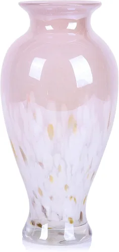 Miniatura 9 de Jarrón de vidrio ámbar dorado soplado de 11.8 pulgadas de alto, jarrón de vidrio opaco ámbar, diseño único de boca ancha decoración de arte