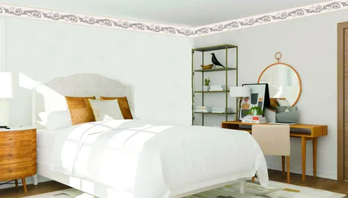 Miniatura 2 de Dundee Deco Papel tapiz para despegar y pegar DDAZBD9283 Damasco gris marrón vides rollos borde de pared diseño retro, 15 pies x 7 pulgadas
