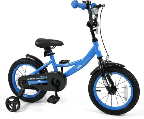 Miniatura 11 de BABY JOY Bicicleta para niños, bicicleta deportiva de 12 a 18 pulgadas con ruedas de entrenamiento extraíbles, asiento y manubrio ajustables, freno