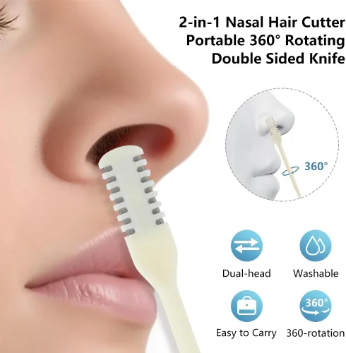 Miniatura 3 de Cortador de vello nasal 2 en 1, herramienta de eliminación de vello nasal mejorada con rotación de 360°, cuchilla de vello de nariz de doble cara