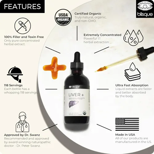 Miniatura 3 de Blisque Suplemento orgánico de apoyo hepático complejo para desintoxicar, limpiar y reparar el hígado Aprobado por médicos Ingredientes