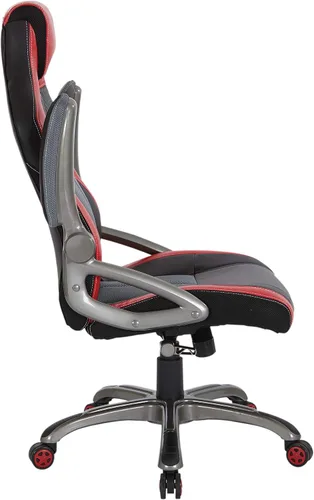 Miniatura 5 de OSP Home Furnishings Race Car - Silla ajustable para juegos, cuero consolidado gris carbón con detalles rojos