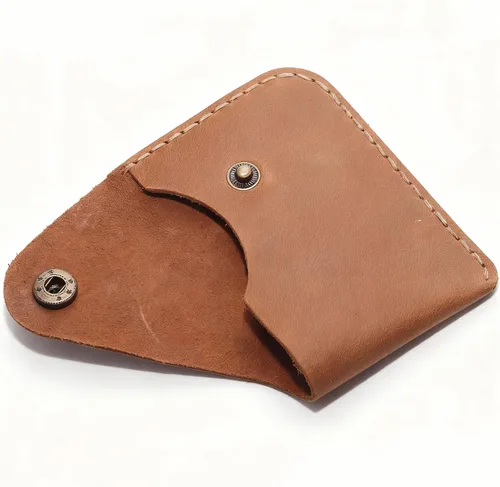 Miniatura 48 de Cartera organizadora de tarjetas de bolsillo frontal cosida a mano minimalista de cuero genuino para tarjetas, billetera con tarjetero pequeño, Negro