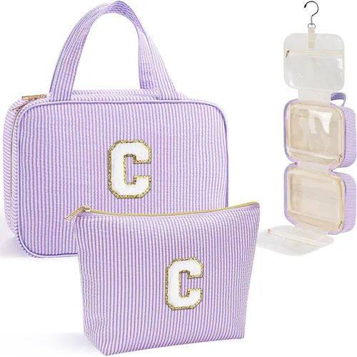Miniatura 10 de YOOLIFE Regalos de cumpleaños para mujeres adolescentes, neceser colgante con inicial para mujeres, adolescentes y niñas, bolsa de aseo de viaje