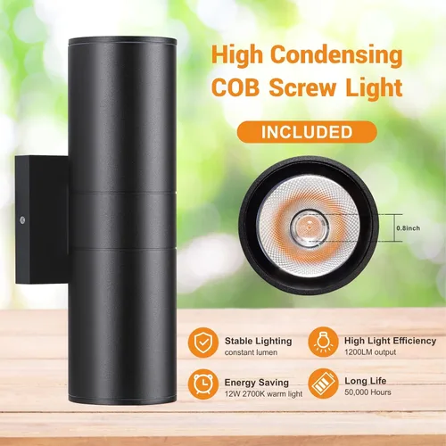 Miniatura 5 de DAKAFUL 5CCT - Luces de pared regulables para exteriores, paquete de 2 unidades, 3000 K, 5000 K, 6000 K, cilindro LED integrado, luz de aluminio