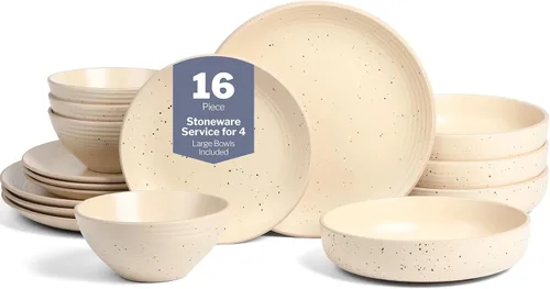 Stone Lain Lauren - Vajilla moderna de cerámica de 16 piezas en color beige, juego de platos y tazones redondos, juego de vajilla para 4 personas